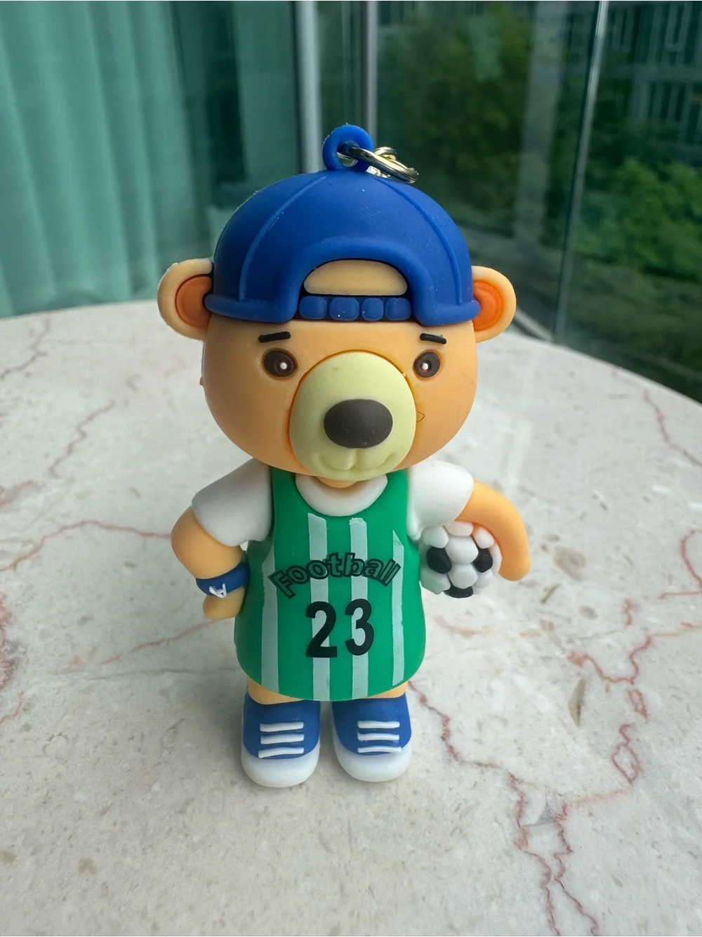 Cute Bear Soccer Keychain with Green Strap